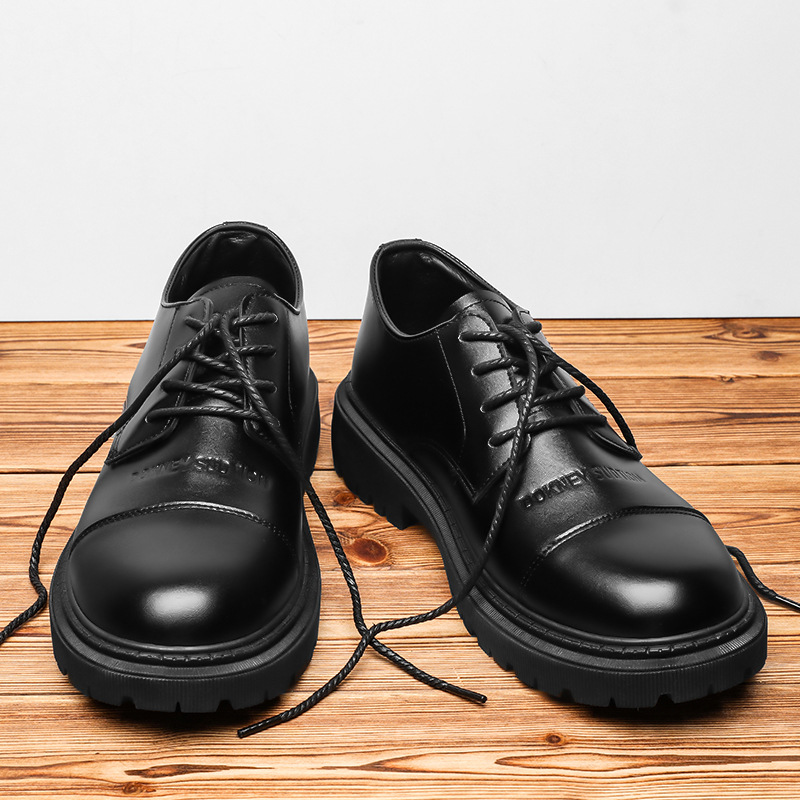 Ropa formal para hombres de negocios Zapatos de aumento de suela gruesa de estilo británico Zapatos de cuero puro Zapatos de hombre simples casuales negros Otoño