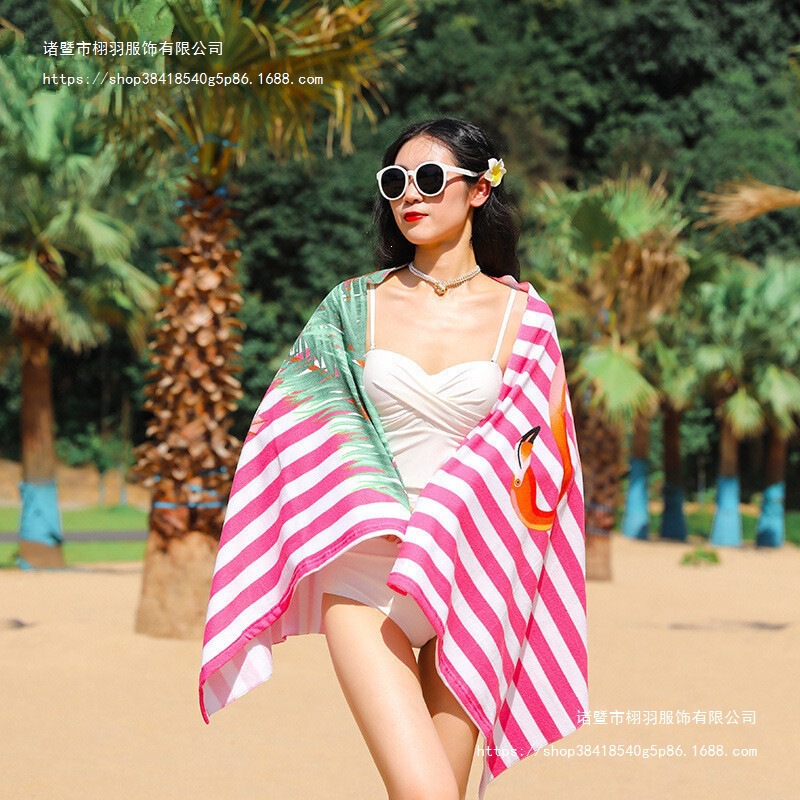Cross-Border Beach Towel, Bath Towel, Microfiber Towel, Rectangular Beach Mat, Printed Water-Absorbent Quick-Drying Bath Towel, Shawl