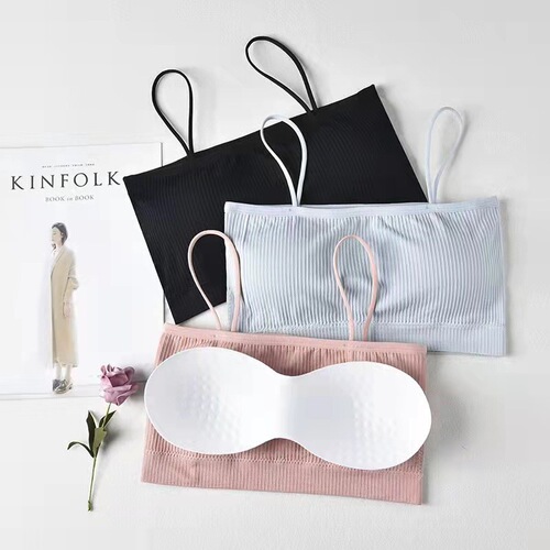 抹胸无缝内衣女细肩带螺纹一字围裹胸防走光打底吊带美背跨境批发