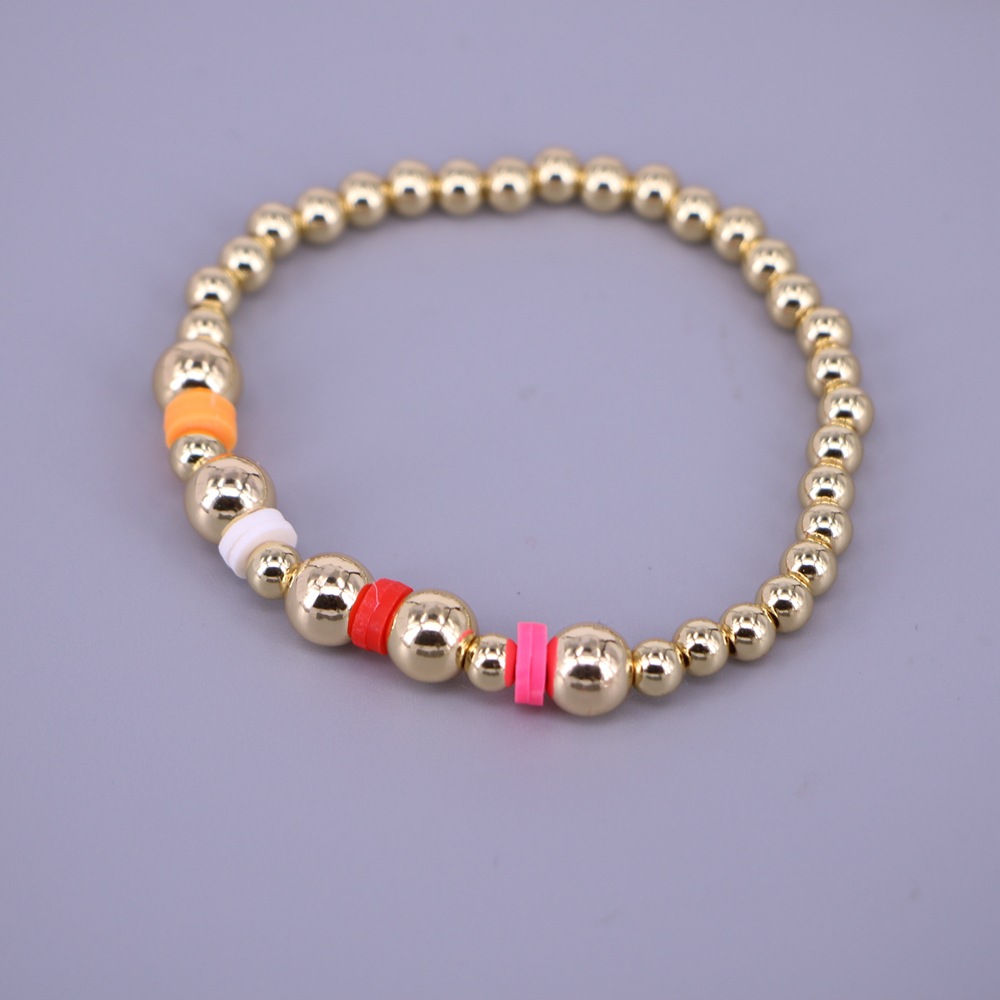 simple design sense elastic soft ceramic gilded copper bead bracelet