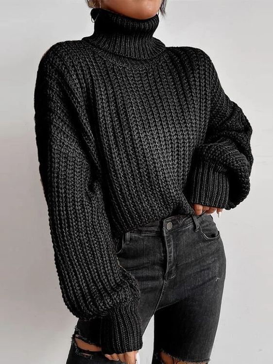 Nuevo Otoño e Invierno transfronterizo Amazon transfronterizo Comercio exterior moda fuera del hombro manga larga de punto jersey suelto suéter de cuello alto para mujeres