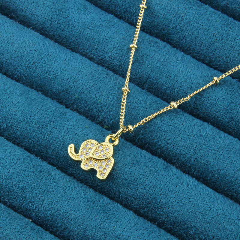 new diamond golden elephant pendant copper gold-plated necklace