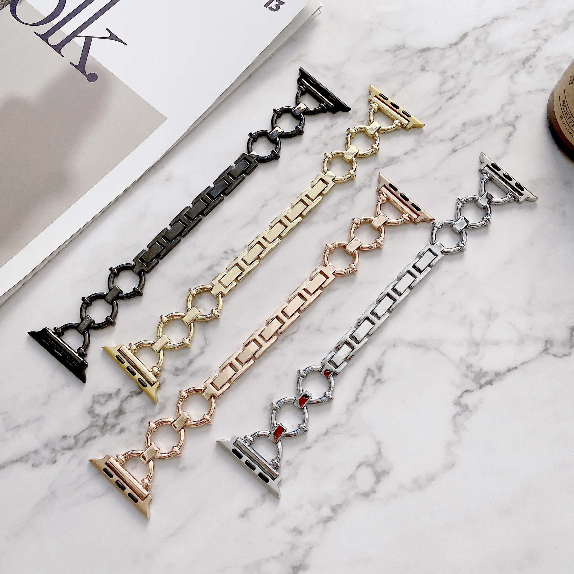 Suitable for Apple Watch se watch small fragrance watch strap Apple 5678 generation Chanel O-shaped chain metal wristband