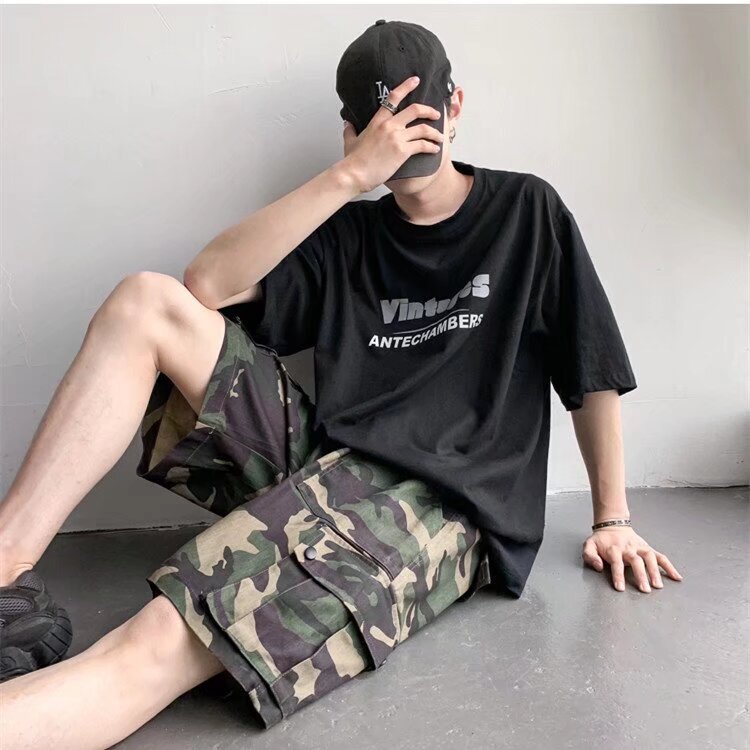 2025 Fashion Street Workwear Camouflage Shorts Men's Summer Trend High Street Loose Handsome Functional Casual Five-Point Pants