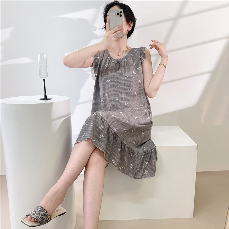 2026 Cotton Silk Nightgown for Women, Summer Thin Korean Style Princess Dress, Cute Loose Summer Artificial Cotton Homewear