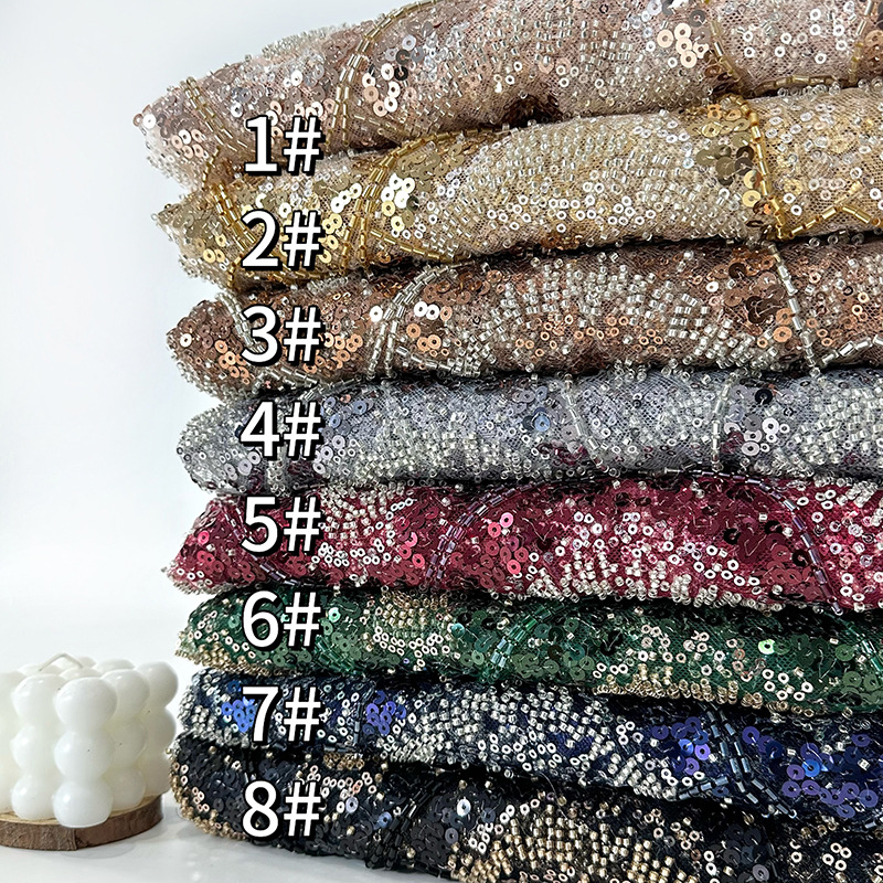 Inventario sequinilla bordado tubo de cuentas tela de bordado sequinilla tejido de bordado tubo de cuentas vestido de boda sequinilla tela
