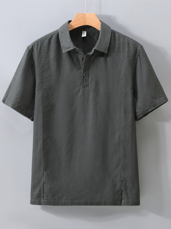 1517 ピュアリネン半袖シャツメンズ軽量通気性 Tシャツポロシャツ夏リネンカジュアル薄手トップ|undefined