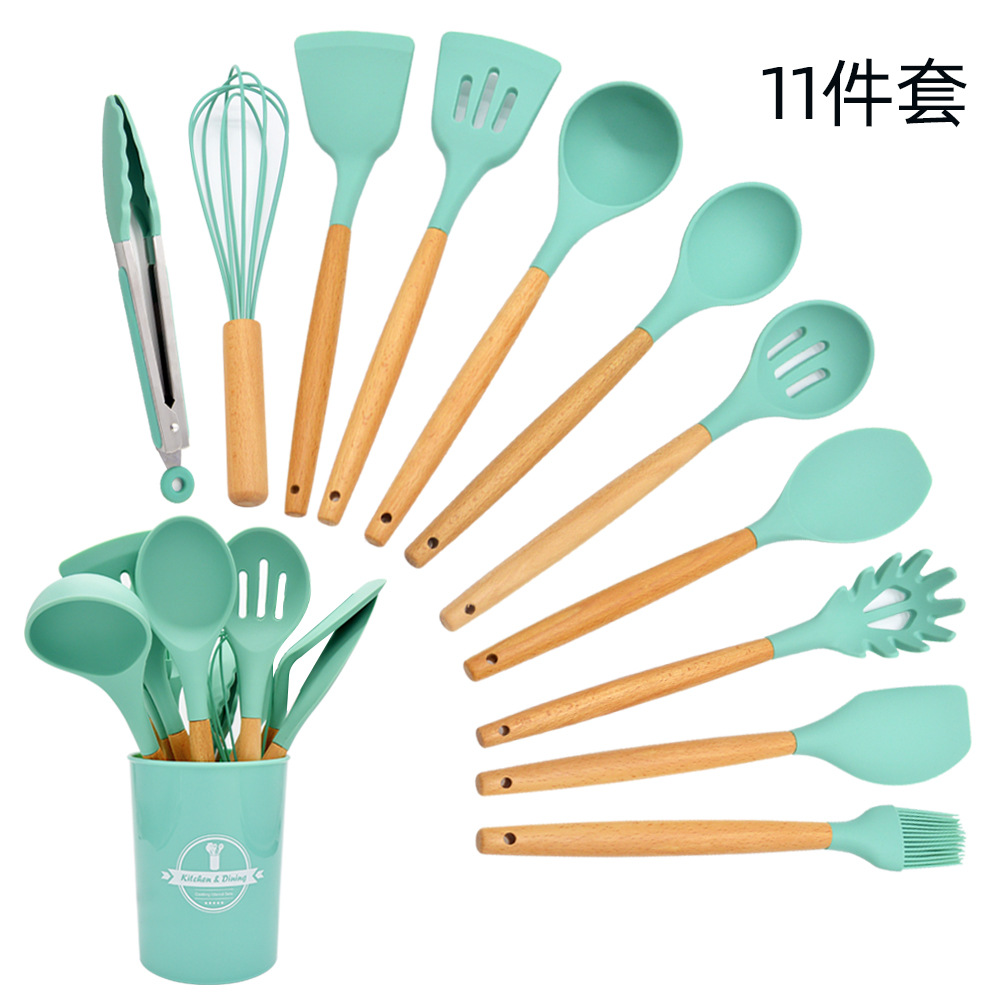 Amazon Cross-border Wood-handled Silicone Kitchenware 12-Piece Set Nine-Piece Kitchen Tool Spatula Spoon Set