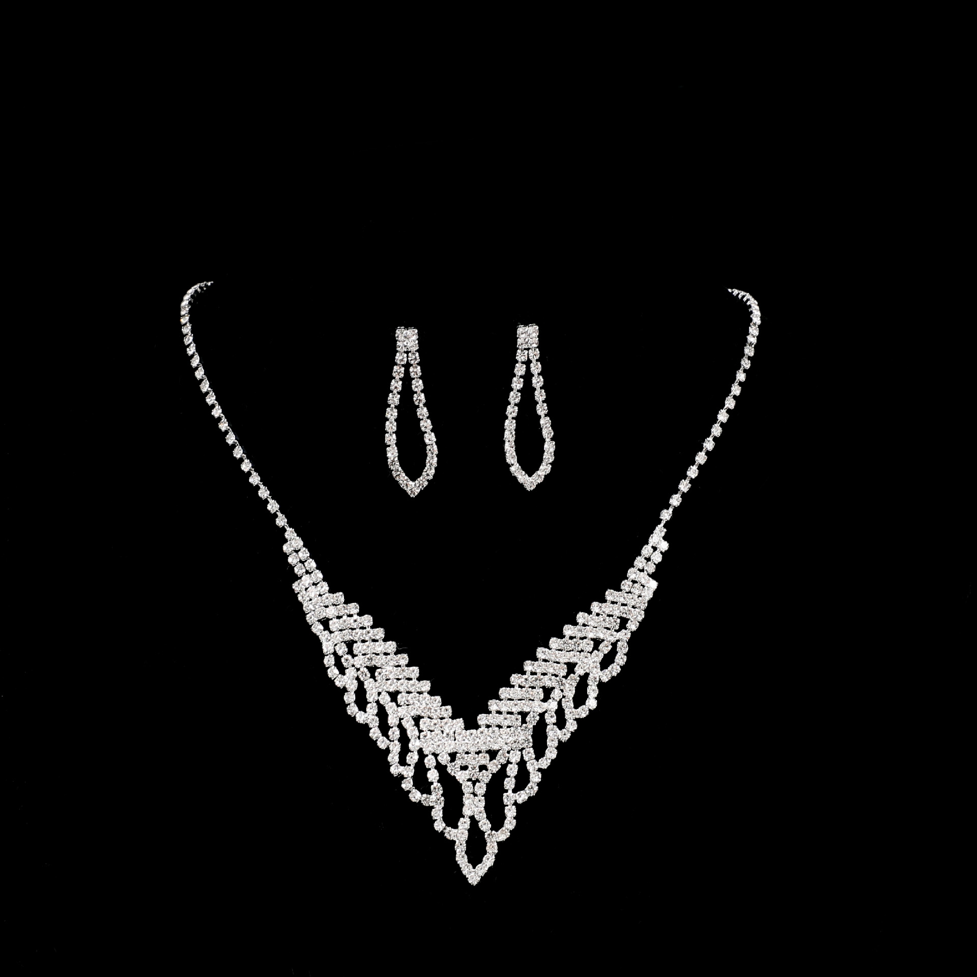 Gouttelettes D'eau Douce Tassel Eye Strass Cuivre Placage Boucles D'oreilles Collier 2 Pièces Ensemble display picture 3