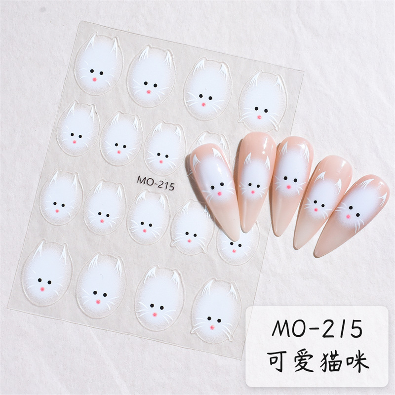 Nuevas pegatinas de uñas de gato de felpa de celebridades de Internet difuminado pequeño gato blanco patrón lindo color calcomanías de uñas suaves y lindas