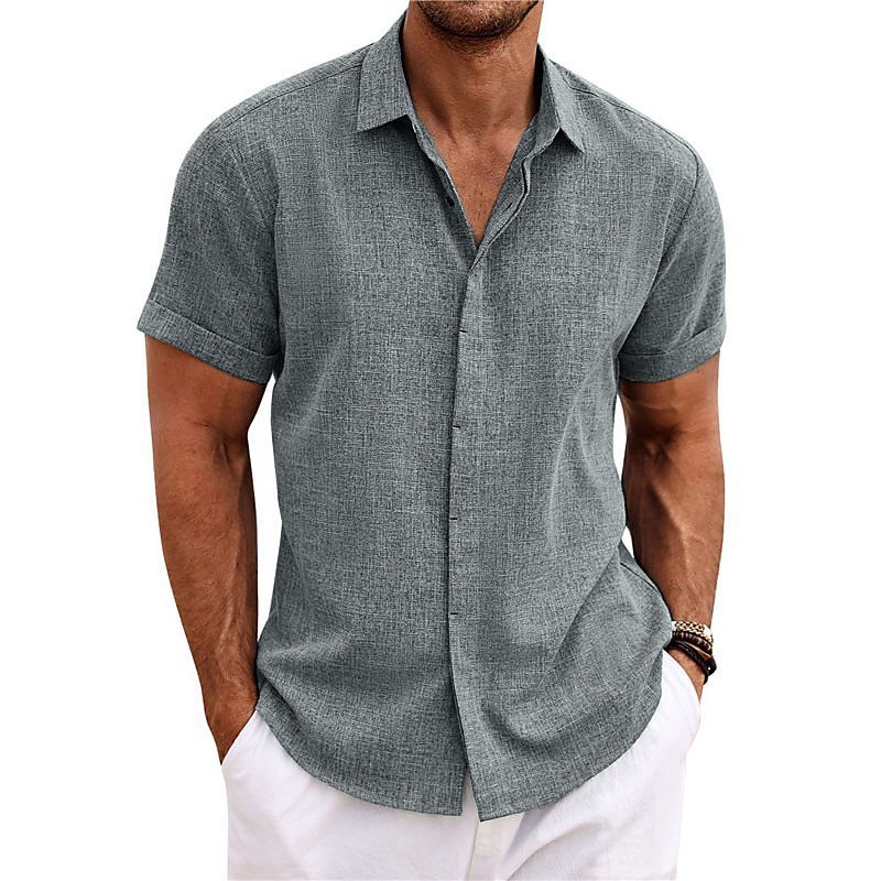 Camicia business da uomo in cotone e lino con collo e abbottonatura_voghion.com