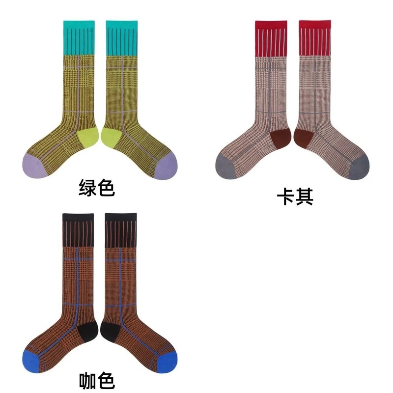 新复古主义高智巴恩风穿搭及膝袜子女拼色细格纹千鸟格防寒小腿袜|undefined