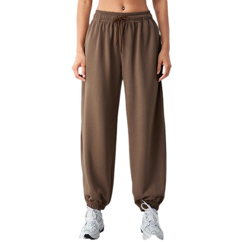 Pantalones deportivos de cintura alta de otoño e invierno sueltos atados al tobillo capa de aire glutinoso suave de las mujeres Pantalones deportivos adelgazantes pantalones de fitness Casuales