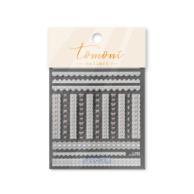 Tomoni en relieve pegatinas de uñas populares pegatinas de uñas vintage fábrica al por mayor arco de encaje japonés 3493