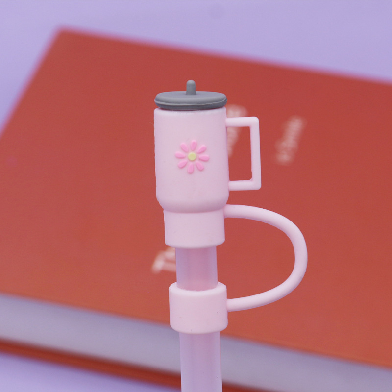 Nueva tapa de pajita de silicona 8-10mm linda muñeca de flores tapa a prueba de polvo se puede reciclar cubierta de pajita transfronteriza