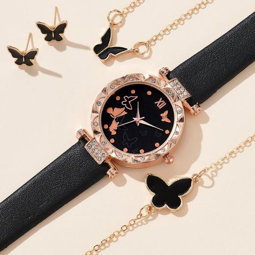 5pcs/setins style niche fashion butterfly ladies belt watch set