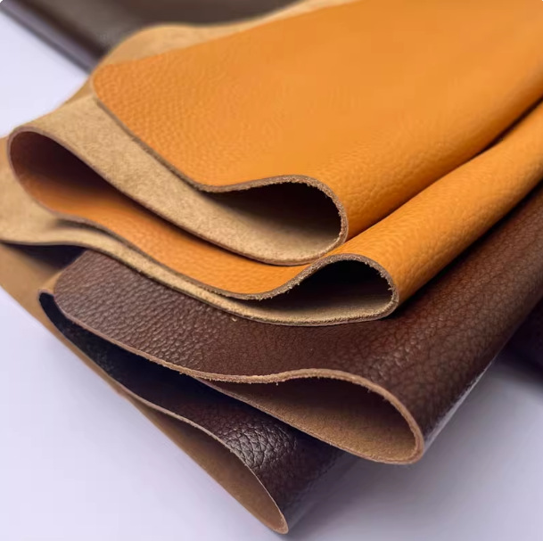 牛皮皮料头层牛皮真皮垫子整张牛皮料黄色深棕色皮革荔枝纹沙发皮