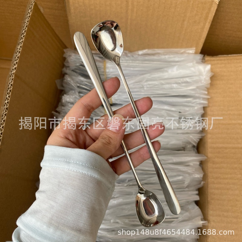 304不锈钢方头勺长柄咖啡搅拌勺酒吧冰勺吧勺家用蜂蜜甜品勺跨境|undefined