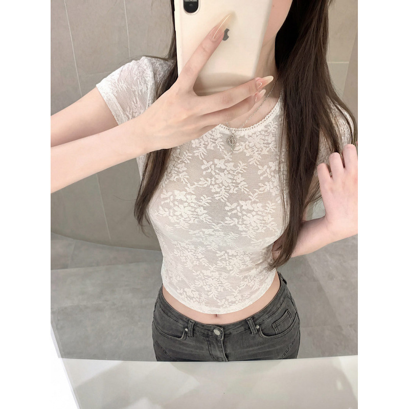 In-Stock Sweet and Spicy Style White Lace Short-Sleeve T-Shirt for Women, Spring Niche Slim-Fit Flattering Top with Regular Shoulders In-Stock Sweet and Spicy Style White Lace Short-Sleeve T-Shirt for Women, Spring Niche Slim-Fit Flattering Top with Regular Shoulders