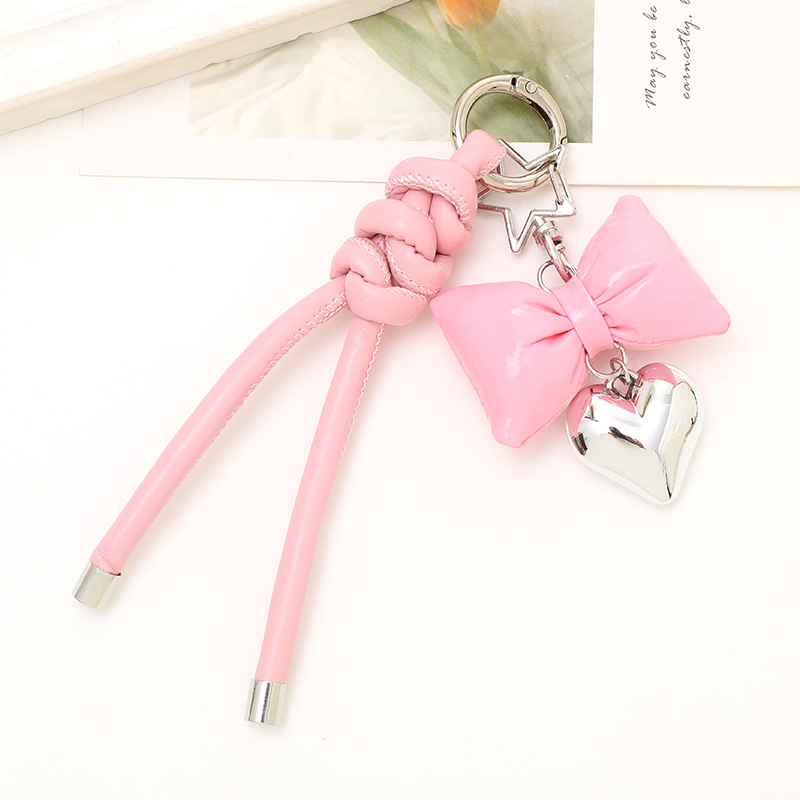 Keychain Classification 1 Piece Basic Heart Shape Bow Knot Pu Leather Valentine'S Day Keychain