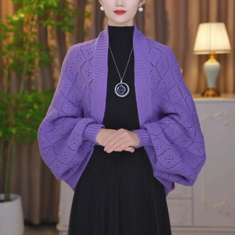 秋冬新款时尚针织密织方格披肩春秋气质网红洋气短款百搭款配旗袍|undefined