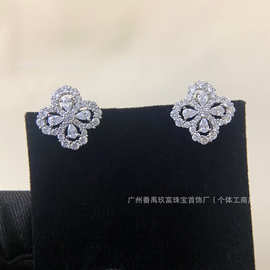 s925银针满钻锆石四叶草耳环轻奢小众锁骨链花朵简约高级感耳钉女