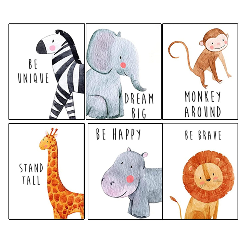 Scandinavian Modern Cartoon Giraffe Lion Elephant Zebra Living Room Canvas Painting Indoor Decorative Painting Without Photo Frame Painting Core