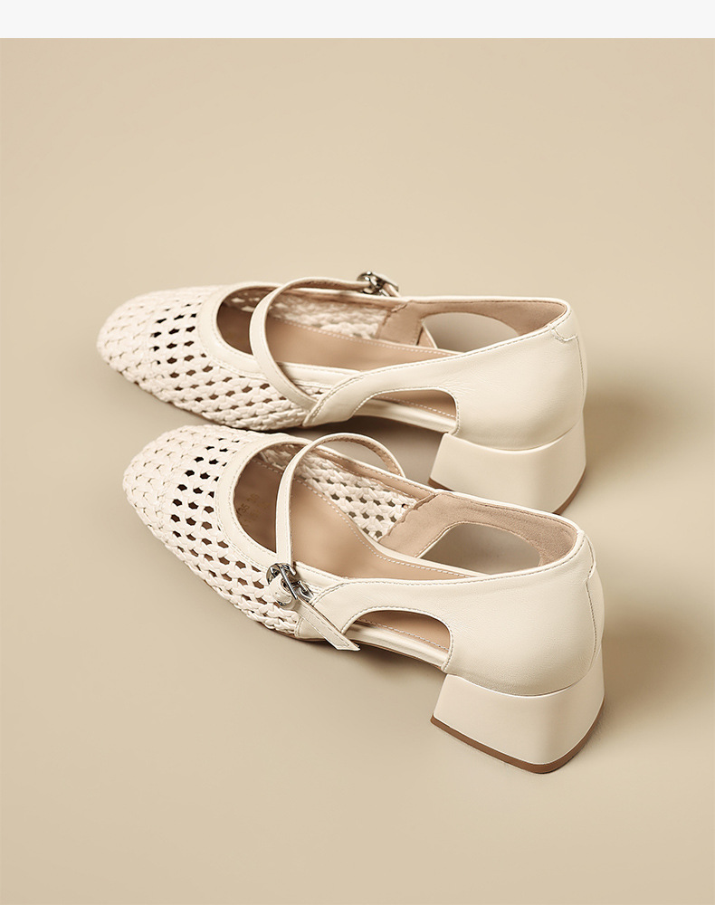 Sandal nữ quai ngang cổ điển gót vuông thoáng khí — BL735 Màu be chi tiết 17