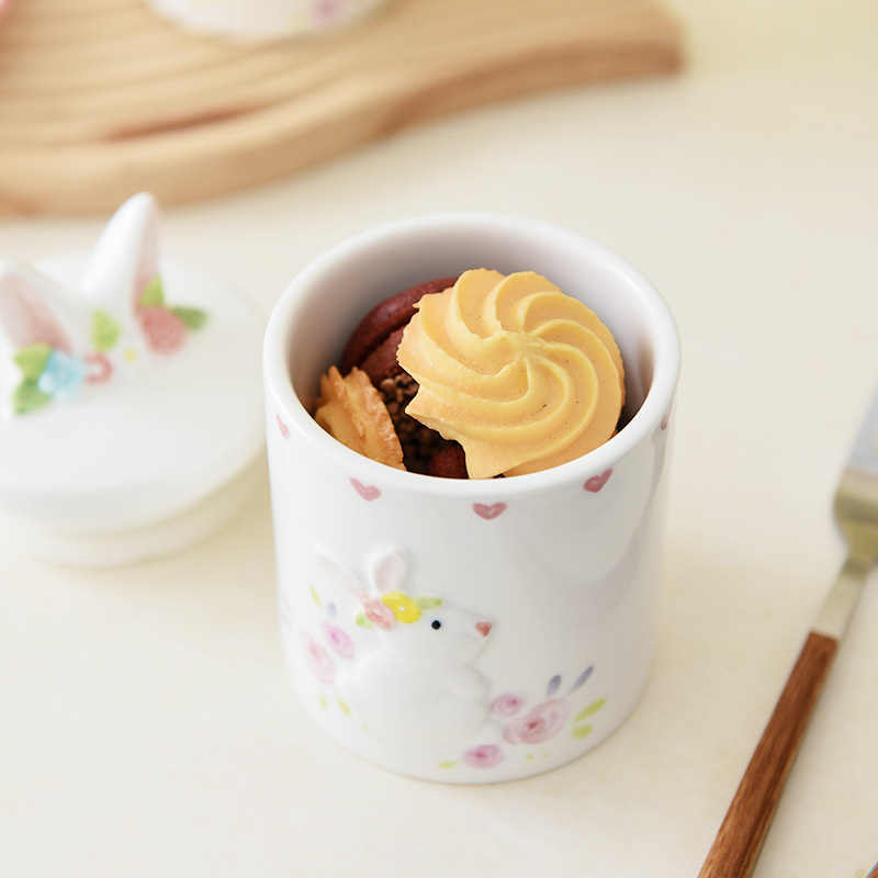 Bainanwell cerámica sellada tarro azúcar tarro creativo de almacenamiento de dulces tarro con tapa decoración merienda té almacenamiento