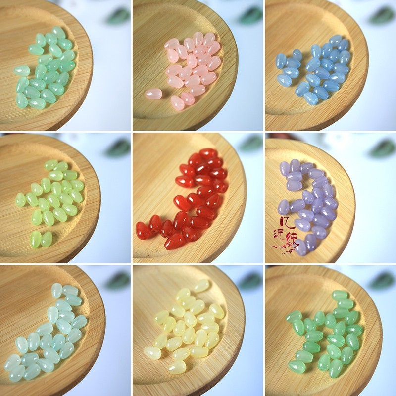 直孔仿玉石水滴琉璃玻璃水滴珠散珠发簪饰品配件材料|undefined