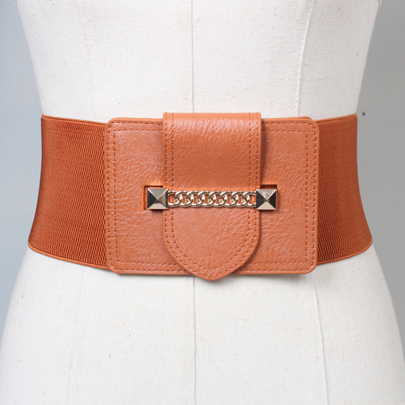 Fashion Golden Chain Ladies Wide Elastic Decoration Belt display picture 2