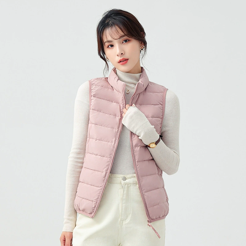 Зимний бесшовный пуховый жилет 2024 новый тонкий и короткий жилетка с плечом вкладыша женский пуховик куртка
