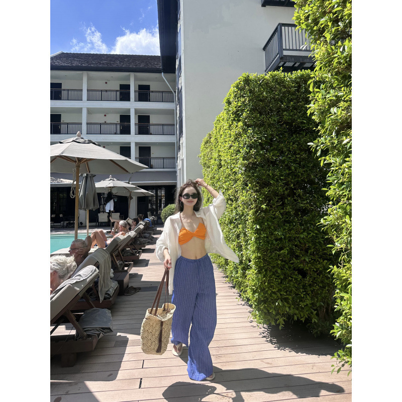 Real Shot # Women's Thin Sun Protection Shirt + Summer Cool Pants Vacation Floor-Length Pants + Seamless Beautiful Back Camisole