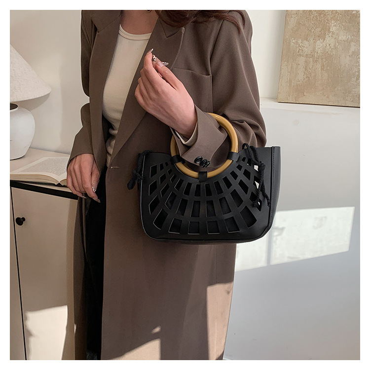 967g Weight Hollow Fashion Element String Closure Type Double Handle Strap Type Handbag Bags Type Casual, Daily, Shopping Occasion Pu Leather Material Solid Color Pattern All Seasons Season Women's Gender Classic Style Style Square Shape Women's Pu Leather Solid Color Classic Style Hollow Square String Handbag 5