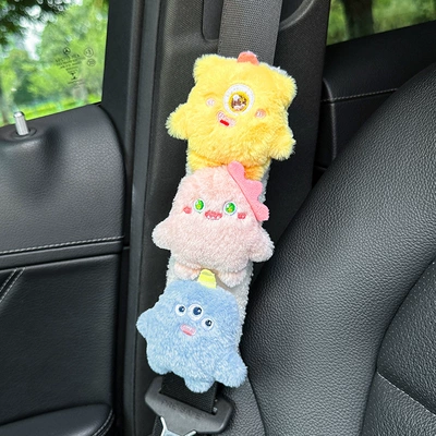 Car seat belt shoulder protective Sürətlər qutusu və əl tormozu başlıqları - yellow-cartoon-shoulder-pad-single