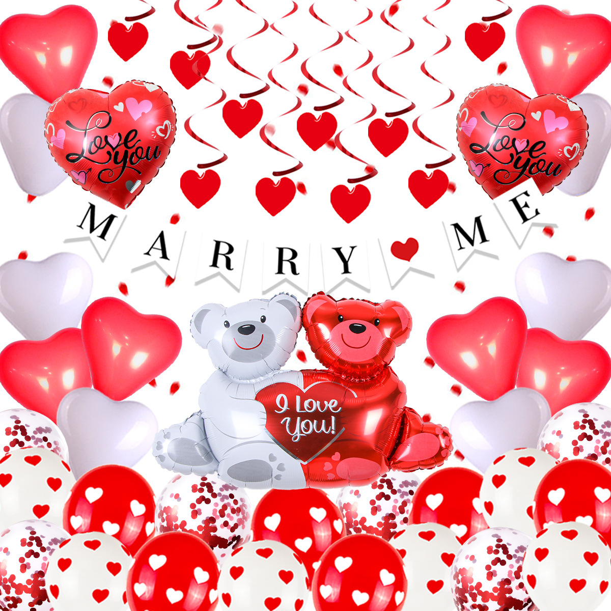 Conjunto de bandera de tracción del día de San Valentín Globo en forma de corazón de 18 pulgadas Decoración de la boda Conjunto de globos de fiesta transfronteriza Suministros de boda