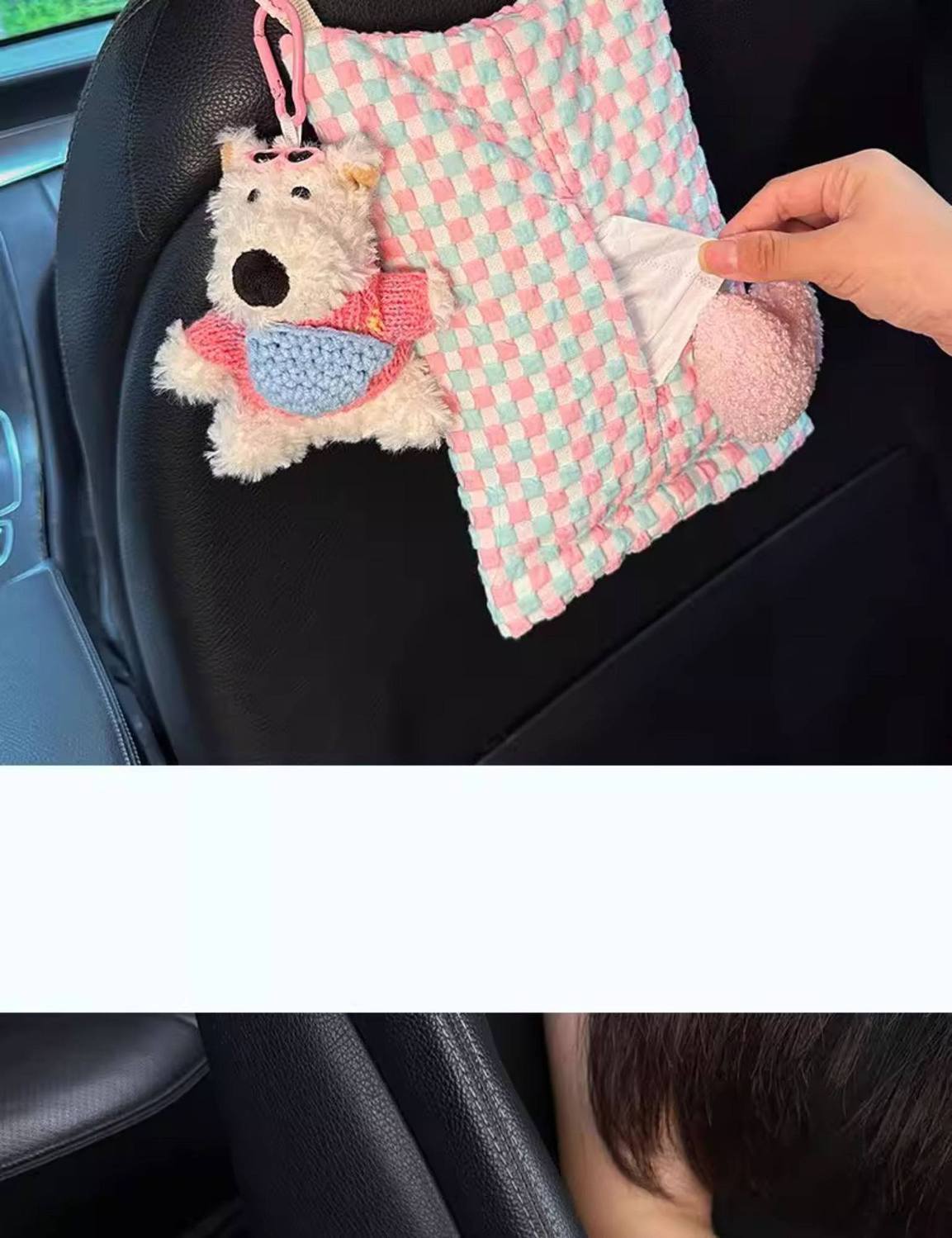 Car Tissue Box, In-Car Tissue Hanging Bag, 2025 New Model, High-End Car Tissue Holder, Beautiful and Cute Doll