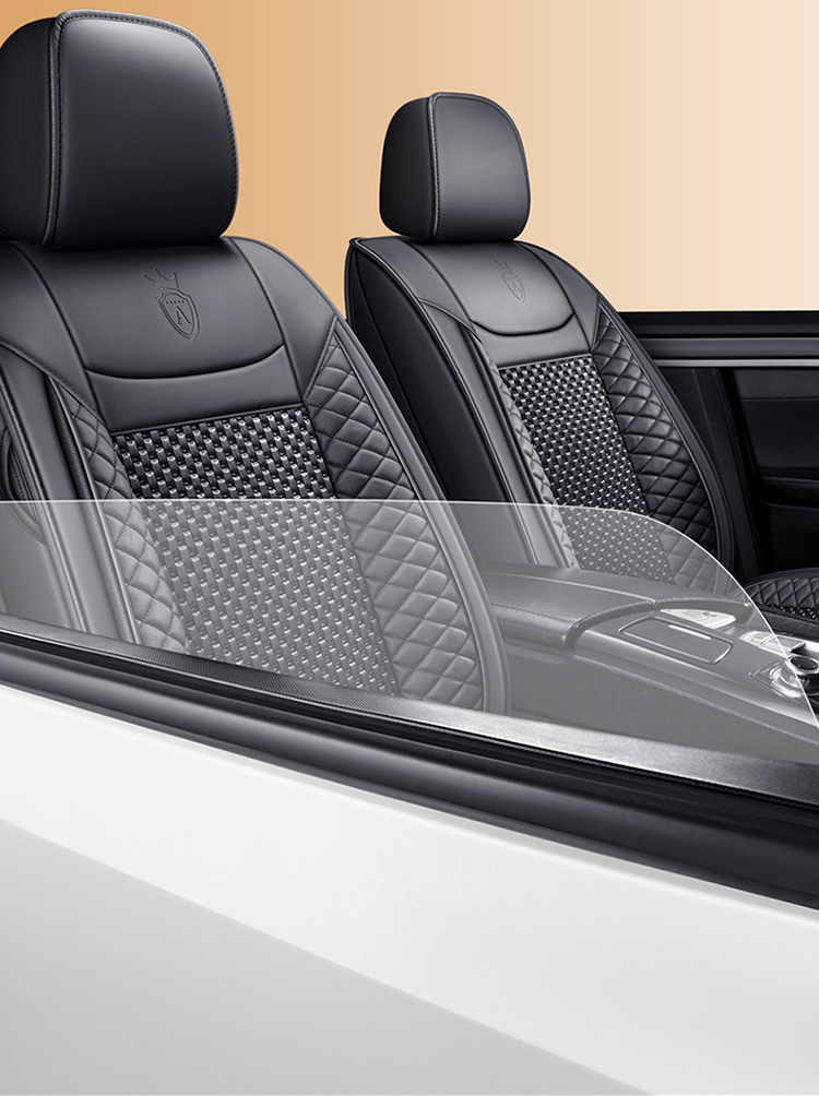 Cross-Border Manufacturer Direct Sales New All-Encompassing Rhombus Leather Ice Silk Car Seat Cushion Four-Season Universal Breathable Five-Seat Seat Cushion