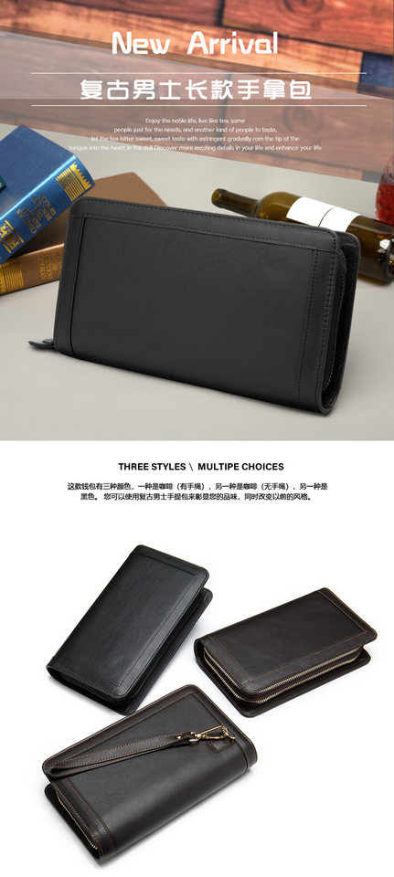 Ví nam da bò thật dáng dài kiểu clutch có khóa kéo hai lớp và ngăn đựng tiền xu — Cà phê/khóa kéo đơn, Màu Đen/khóa kéo đơn, 9013 màu đen, Cà phê 9013 chi tiết 27
