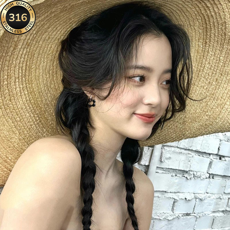 316欧美爆款黑色花朵耳环女甜酷气质耳饰设计感耳圈|undefined