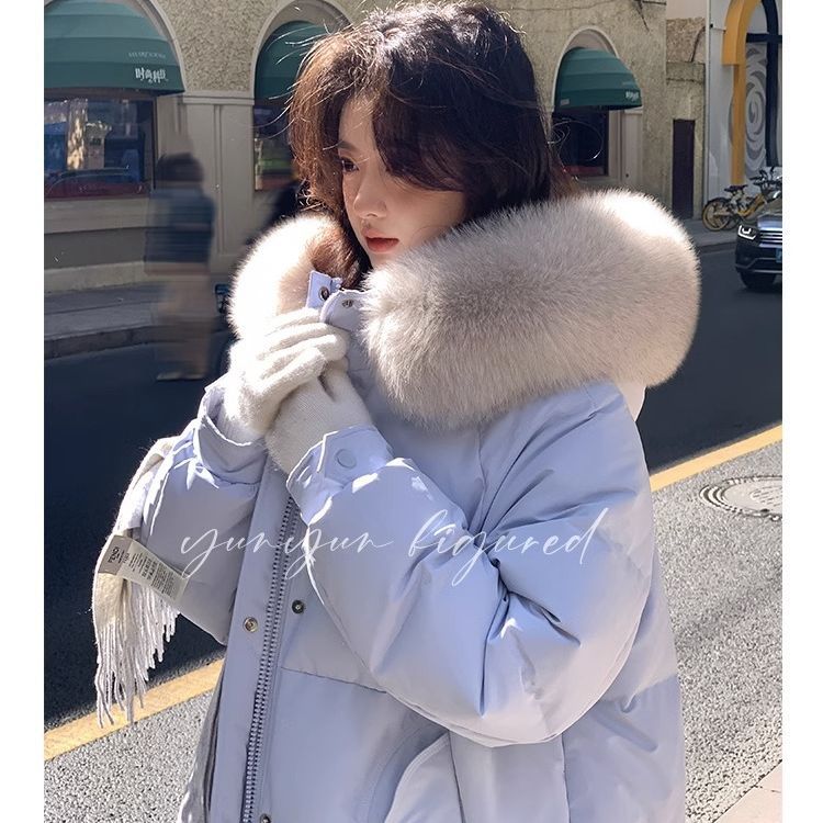 2023 Winter New Fashionable and Fashionable, Thickened Mid length Hooded Knee Over White Duck Down Women's Coat, Fox Big Fur Collar