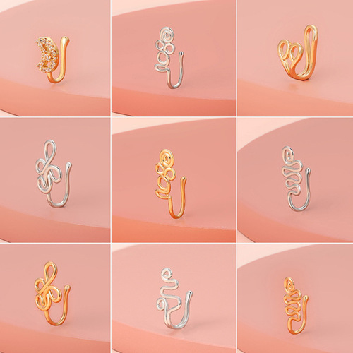 Cross-border hot-selling creative nose clip nose ornaments for men and women European and American copper inlaid zircon flower love nose ornaments without puncture