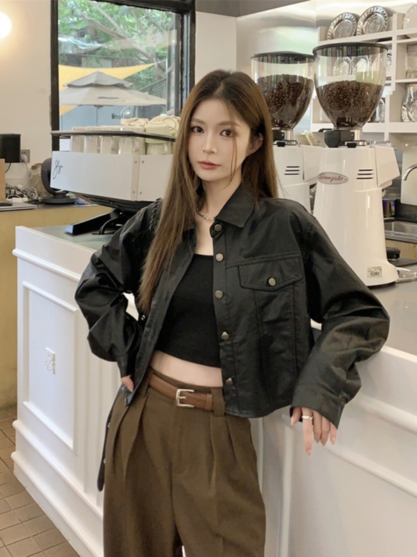 皮衣外套女夏季韩版2025新款小个子感短款宽松长袖机车服夹克|undefined