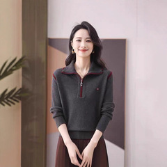 羊绒毛衣女半拉链翻领25秋冬新款中年妈妈洋气针织衫百搭打底上衣