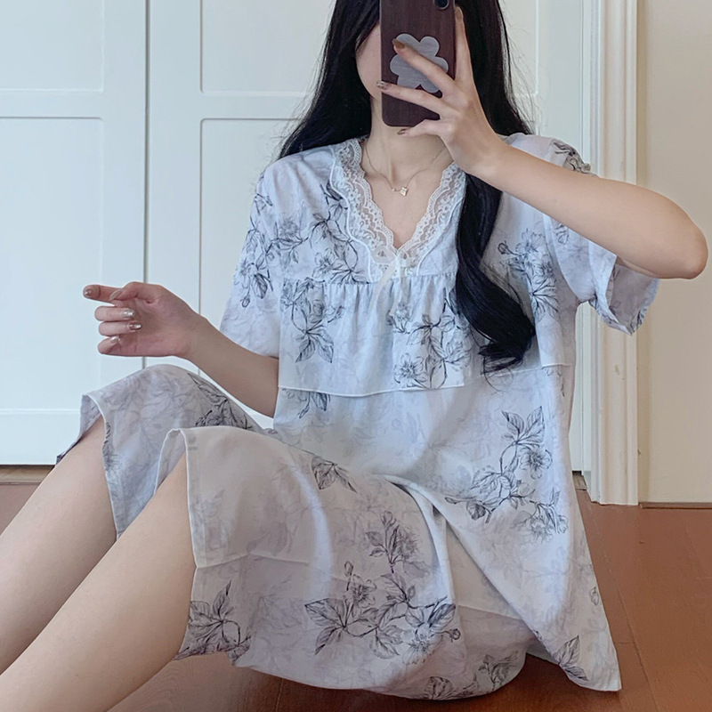 Cotton Silk Pajamas for Women, Short-Sleeved, Summer Thin Style, Large Size, Anti-Bump, Ruffled Edges, Artificial Cotton Set, Home Wear, Can Be Worn Outside Cotton Silk Pajamas for Women, Short-Sleeved, Summer Thin Style, Large Size, Anti-Bump, Ruffled Edges, Artificial Cotton Set, Home Wear, Can Be Worn Outside