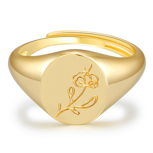 ins new hot selling printed open ring copper plated real gold ring cold style ladies ring jewelry