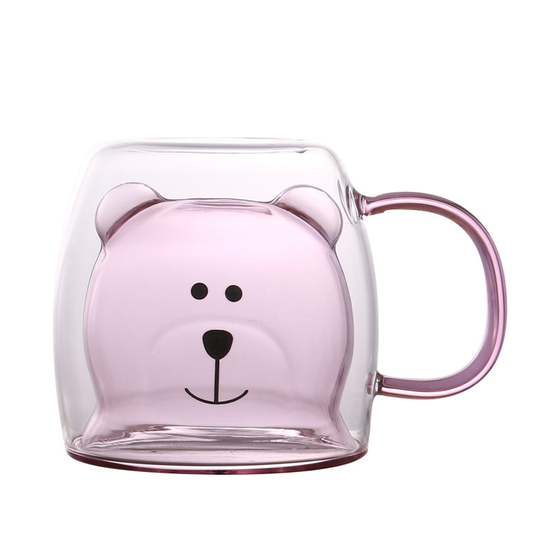 Mango de oso taza con mango de doble capa de vidrio taza de café desayuno hogar taza de leche taza de agua lindo Oso de dibujos animados taza
