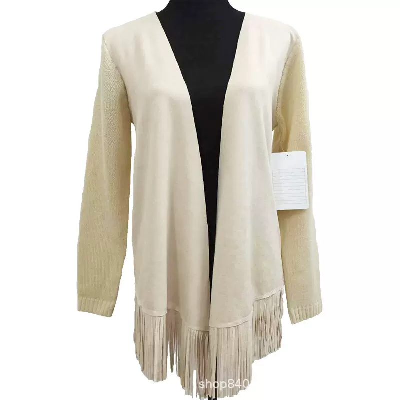 秋冬女式长袖针织外套中长款简约韩系毛线衣女拼接设计感时尚百搭