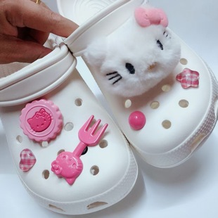 Croc Shoes Accessories Pink Girly Heart Bow Cute Cartoon Fork Shoe Flower DIY Removable Decorative Buckle