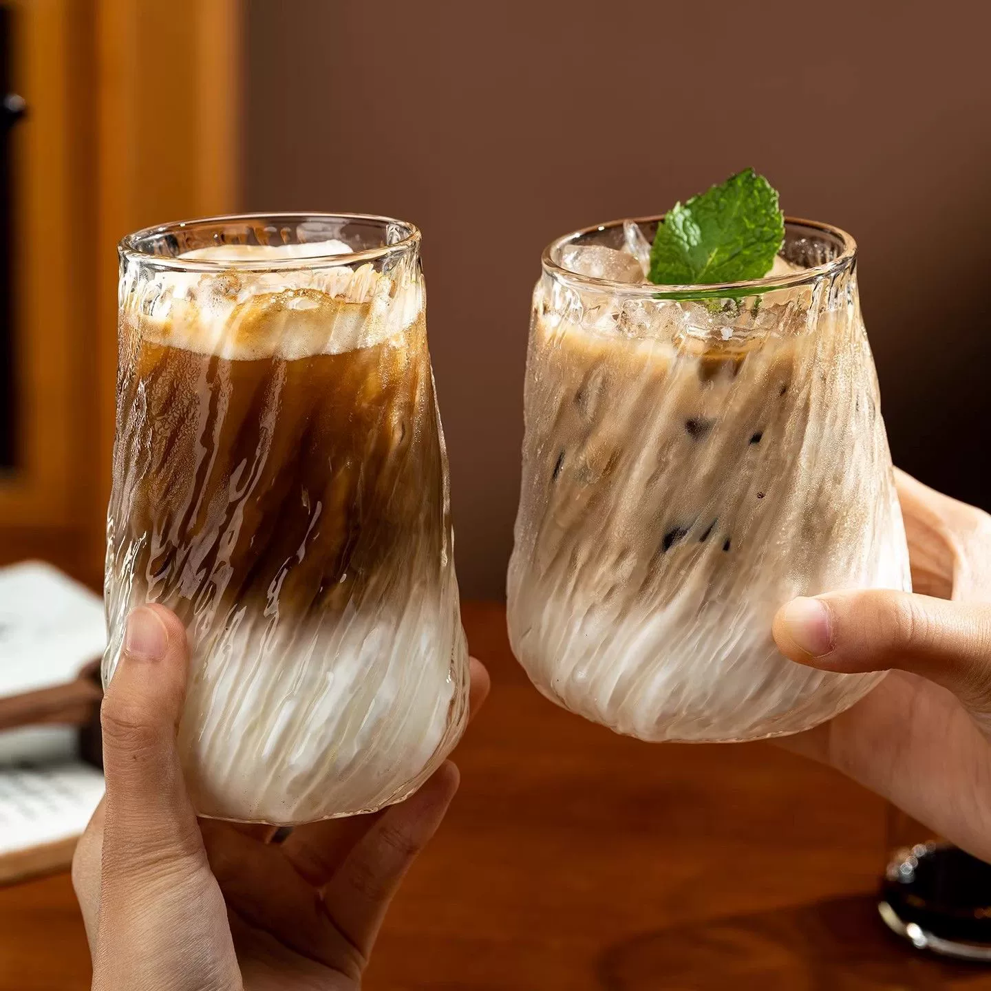 Retro spiral coffee cup high borosilicate glass household high-value female high temperature resistant Dirty iced American latte cup